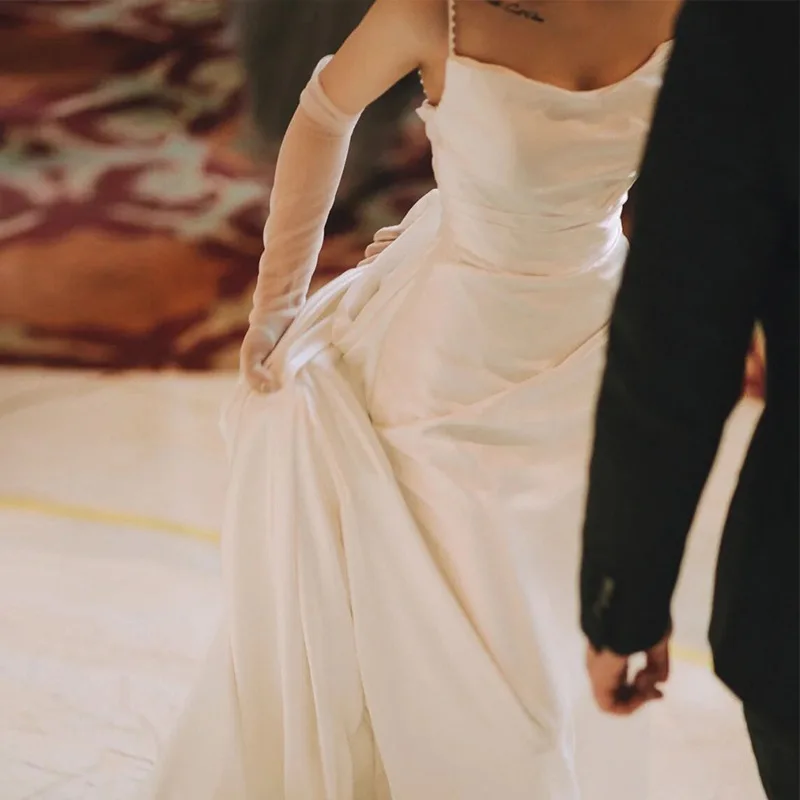 

French Hepburn Style Light Wedding Dress 2024 New Elegant Spaghetti Strap Bridal Gown Lace Up Floor-length Vestido De Novia