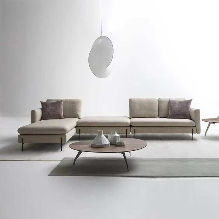 ye-Modern Asymmetrical Sectional Sofa with Angled Armrest, Low Fabric Upholstered Matte Black Metal Legs Living Room Furniture-