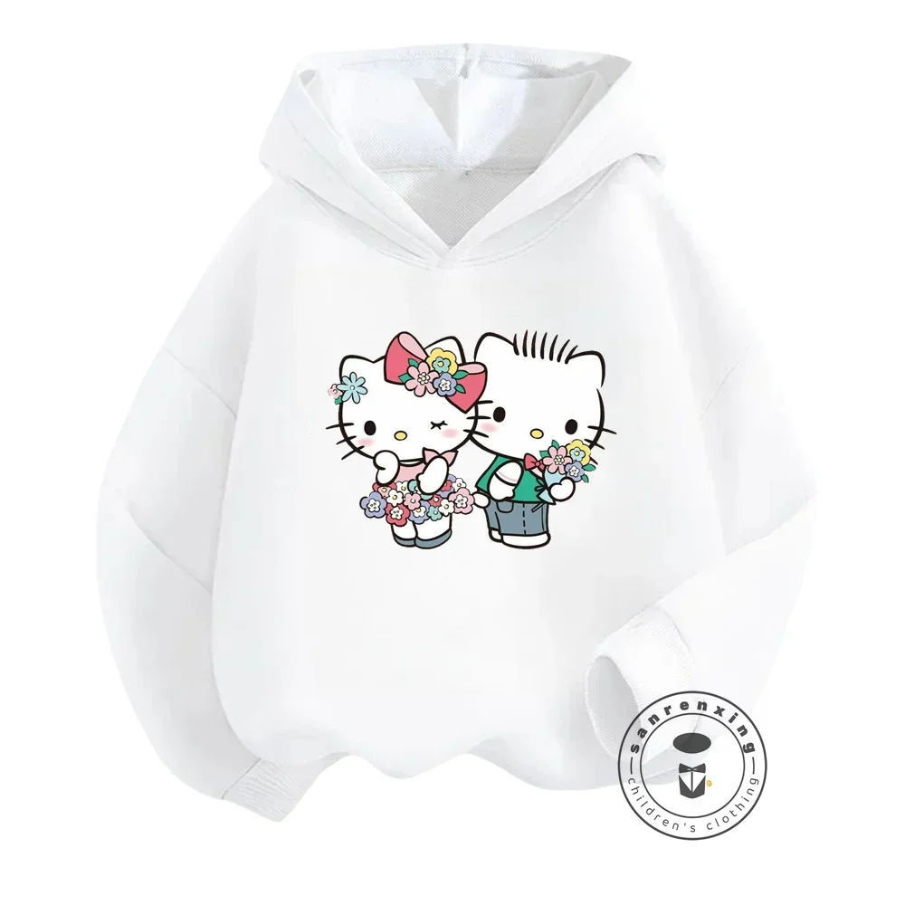 Wesołe Hello Kitty Modne bluzy z kapturem dla dzieci Boasting Solid Colors Kawaii Designs Casual Comfort for Autumn Winter Activities