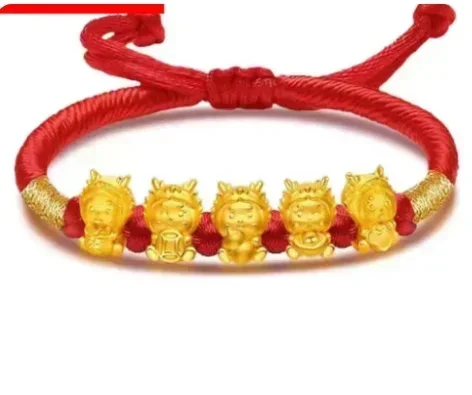 

rings Glod 999 real charms bracelet 24k pure dragon bracelet red cord with dragon charms