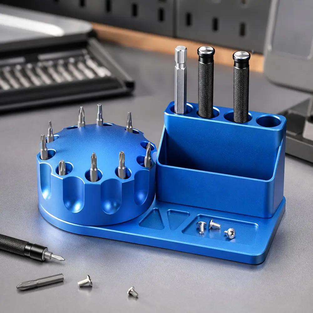 Aluminum Alloy Screwdriver Organizer Multi-Slot Structure Anodized Finish Screwdriver Holder 360 Degree Rotating