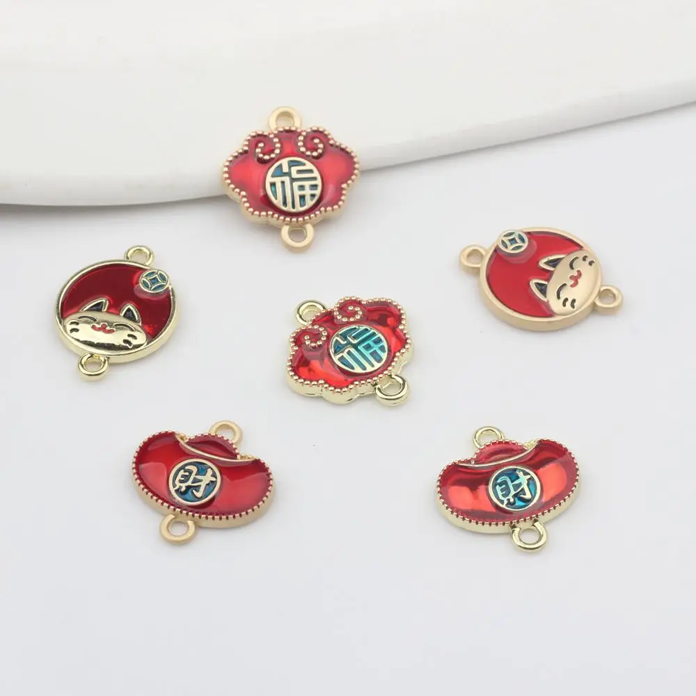 10pcs/lot Zinc alloy enamel mascot Ruyi Ingot shape amulet Charms connector For DIY Fashion Jewelry Making Finding Accessories