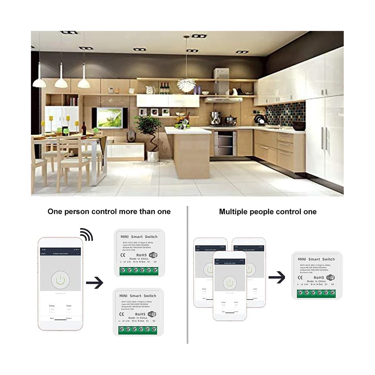 Mini interruttore relè WiFi intelligente, modulo interruttore luce Timer fai da te Smart Life/applicazione Tuya, telecomando Wireless