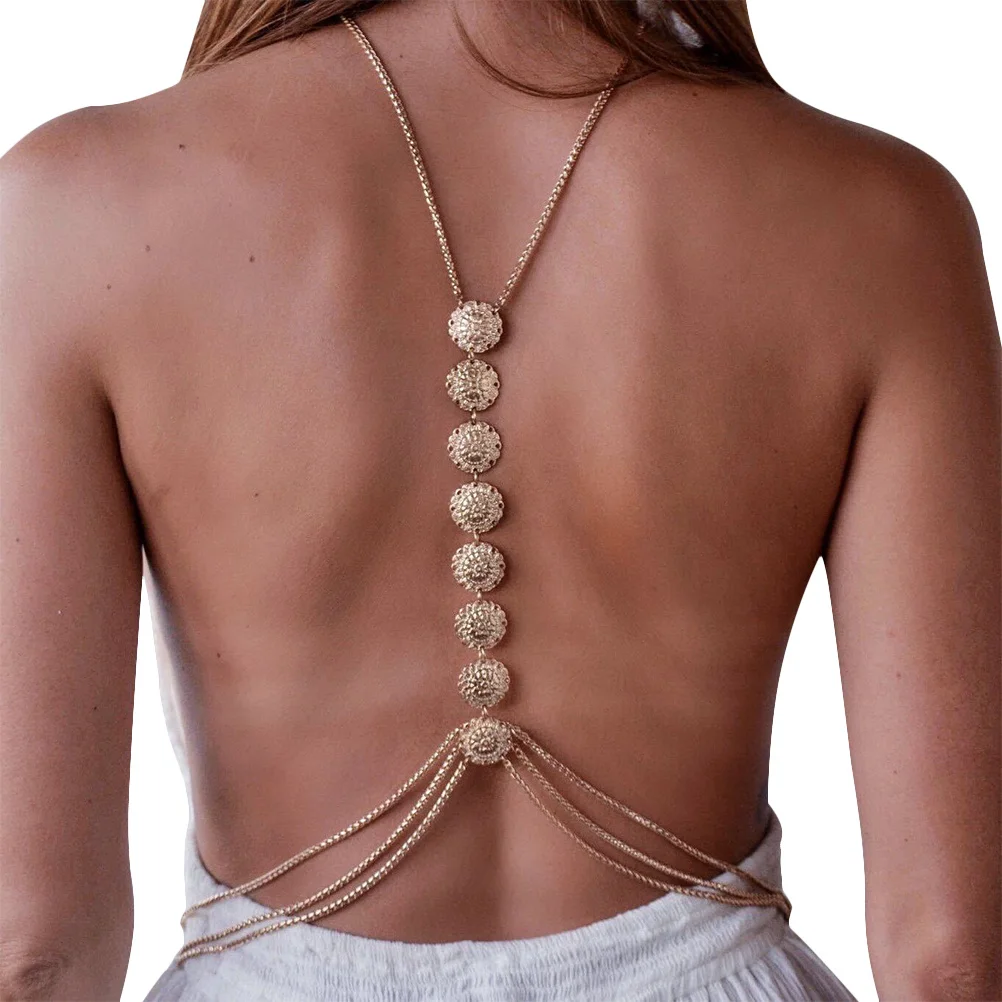 

Fashion Golden Body Chain Necklace Carving Flower Pendant Vintage Elegant Accessory Party Birthday Gift for Women Necklace