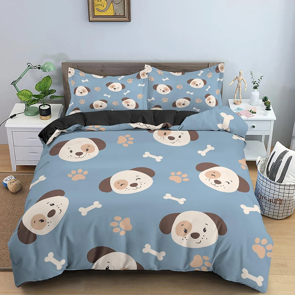 Cartoon Dog Duvet Cover King Queen Funny Pet Puppy Head Printed Bedding Set for Kids Teens Adults Animals Polyester Quilt Cover