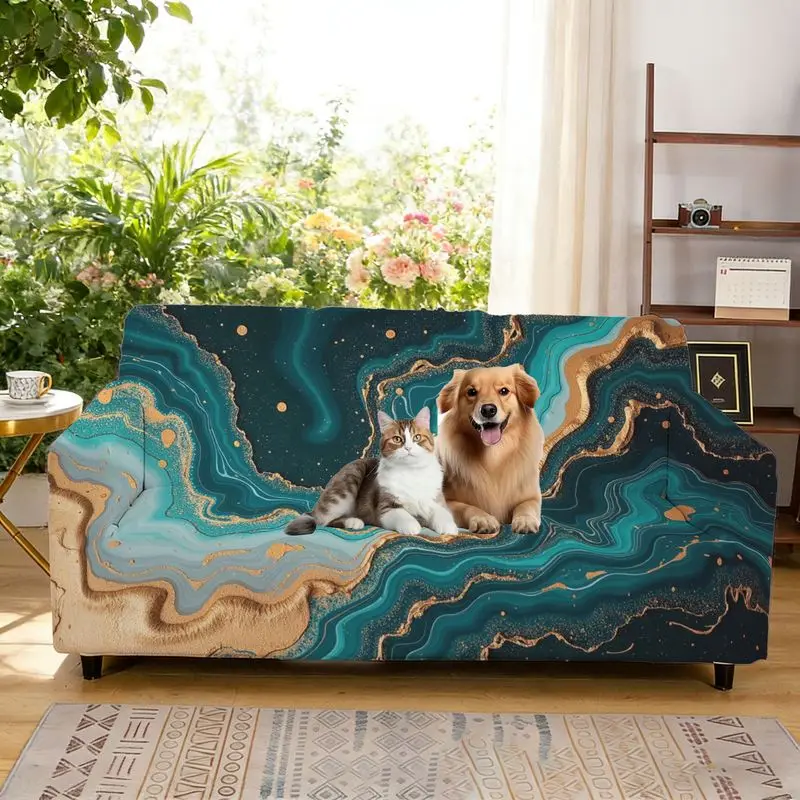 Elastic sofa cover, abstract marble pattern flat pattern integrated sofa cover, armrest sofa cover all-inclusive