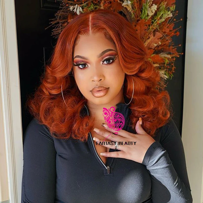 

Ginger Brown Loose Wave Synthetic Hair Wigs for Black Women Glueless 13x4 Lace Front Wigs High Temperature Fiber Lolita DailyWig