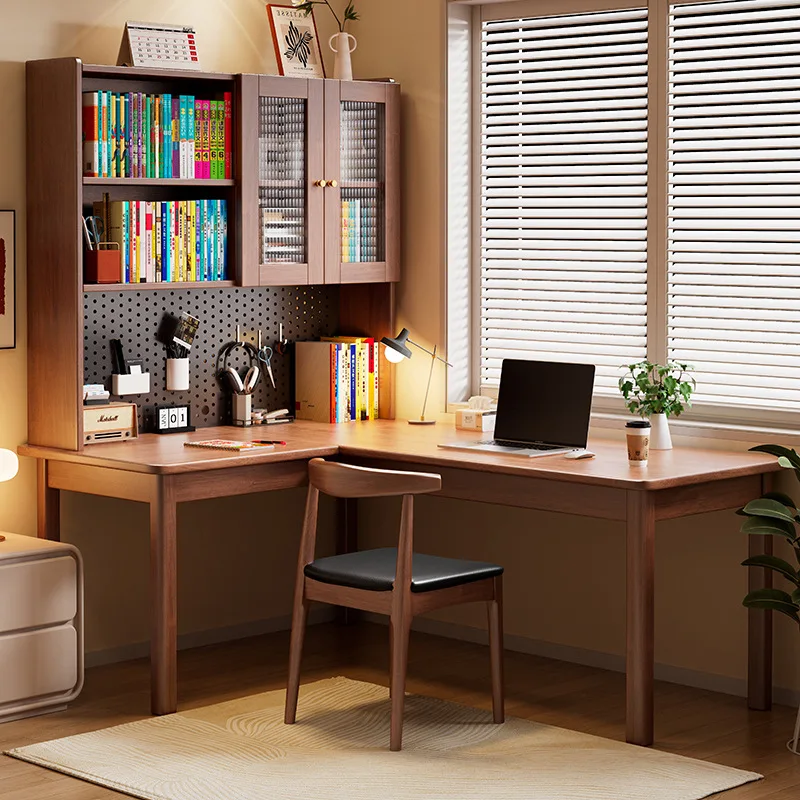 DSA solid wood corner desk bookshelf integrated table household hole board study bedroom corner office computer desk