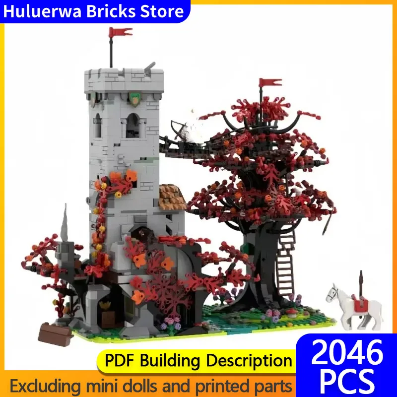 Medieval Castle Model MOC Building Bricks Red Tree Leaf Fortress Modular Technology Gifts Holiday Assemble Children Toys Suit