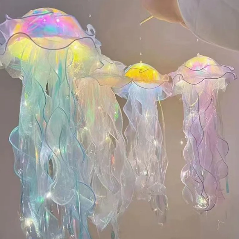 Portable Luminous Jellyfish LED Lantern Colorful Ribbon Flashing Light Small Mermaid Birthday Gifts