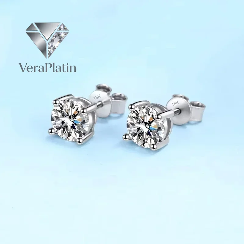 

VeraPlatin WOMEN 18K White Gold Wedding Earrings 0.3/0.5/0.8/1CT Moissanite Diamond Girl Birthday Gift PT950 Platinum Wife Valen