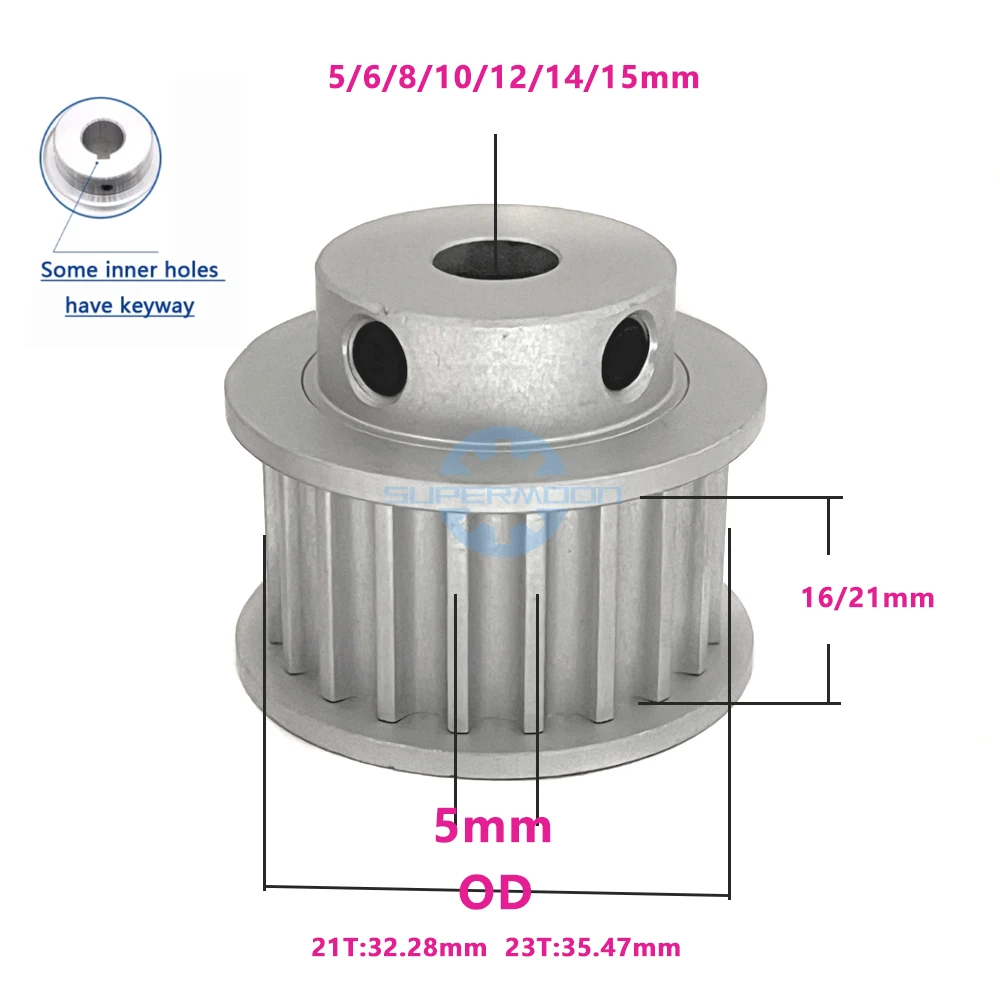 

HTD 5M Timing Pulley 21 23Teeth Bore 5/6/8/10/12/14/15mm For Belt Width 15-25mm Gears Wheel BF-Type Transmission Belt Pulley