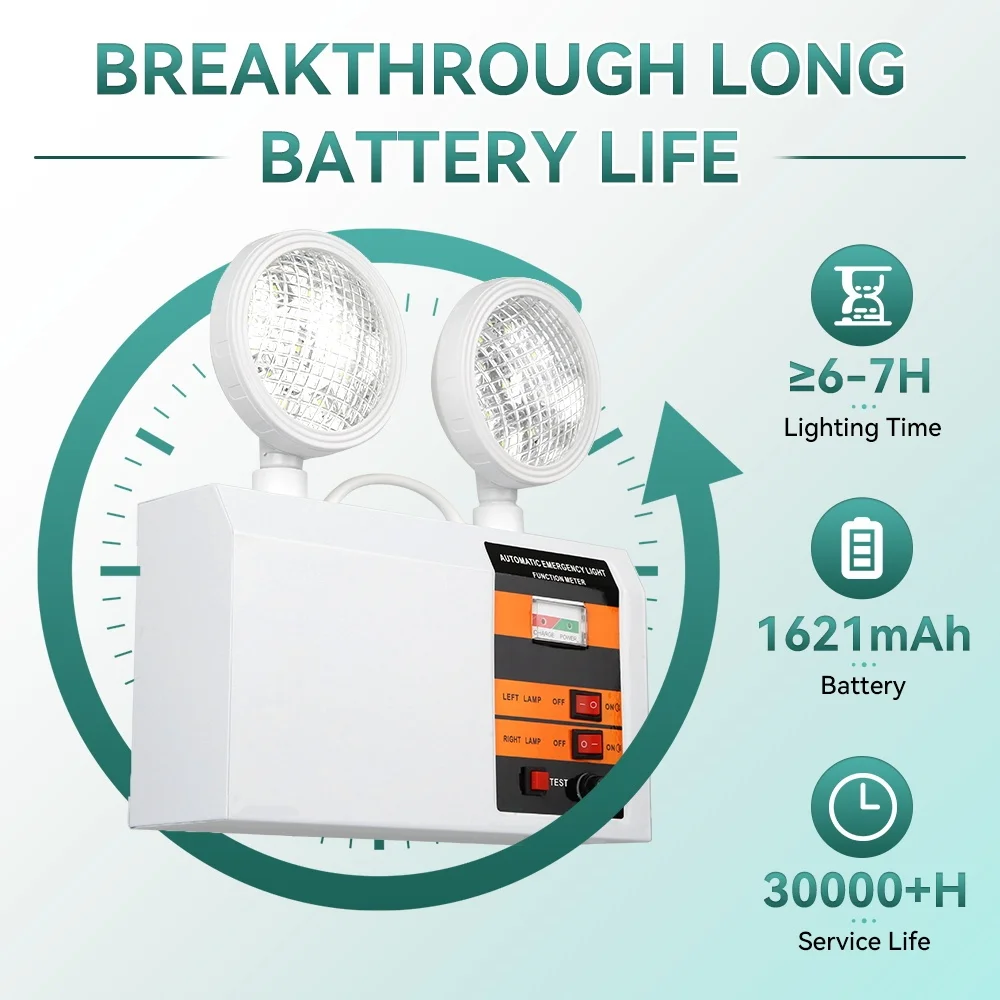 Twin head Fire Emergency Light Rechargeable LED Automatic Lighting Fire Emergency Lamp Wall light for Corridors Stairs And Lofts