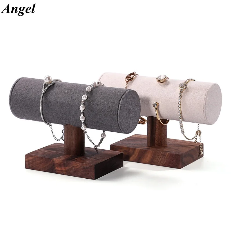 Tiered Bracelet Display Stand, Solid Walnut Wood Bangle Holder, Multi-Level Jewelry Showcase Rack for Store Counter