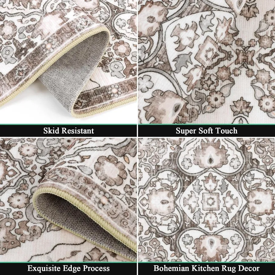 HEBE Farmhouse Kitchen Rugs Sets of 3 Non Slip Washable Boho Kitchen Rugs and Mats for Floor Kitchen Runner Rug Floor Carpet fo