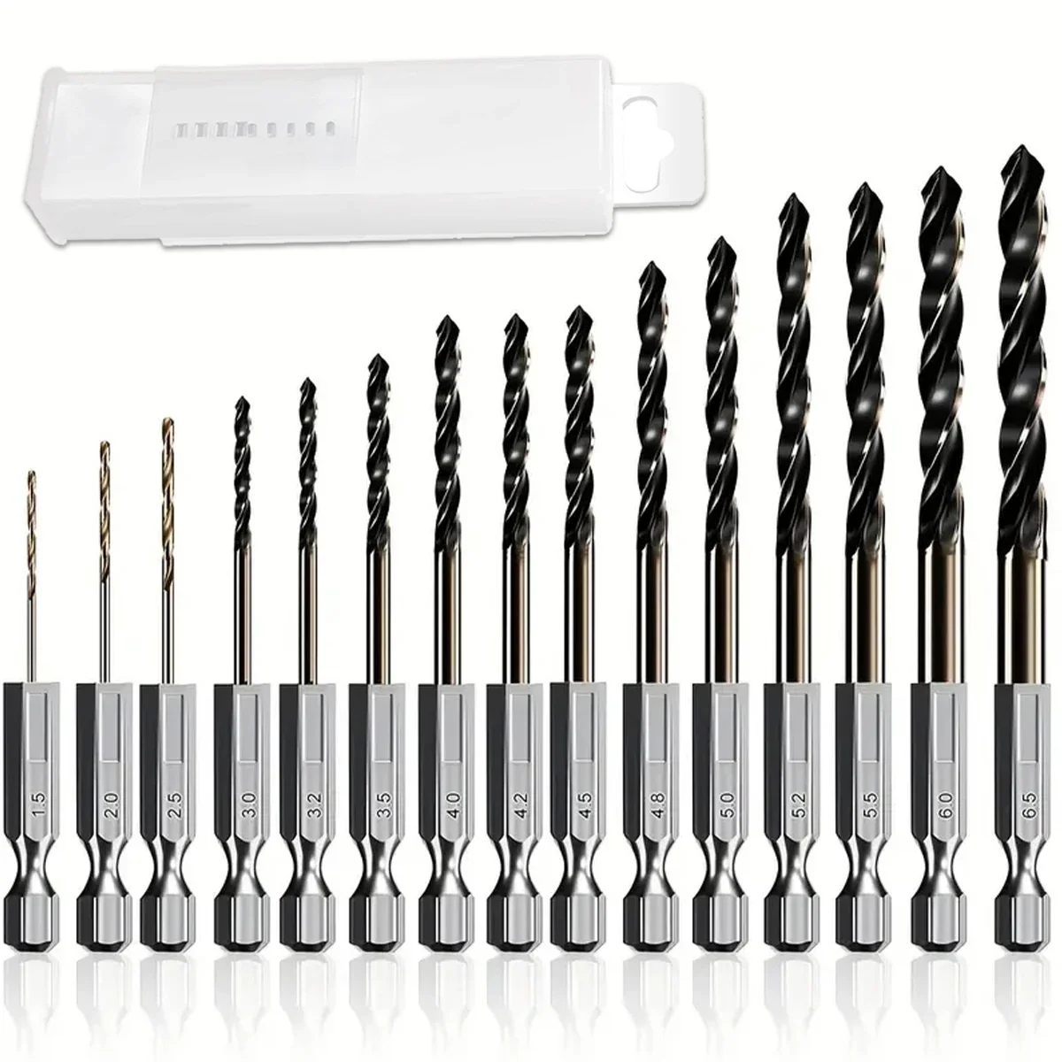 15pcs Hex Shank Drill Fried Dough Twist Drill, Screwdriver Set 1.5-6.5mm