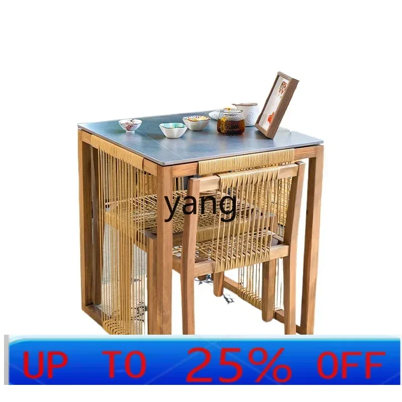 LH small apartment sunscreen solid wood coffee table slate dining table and chair combination