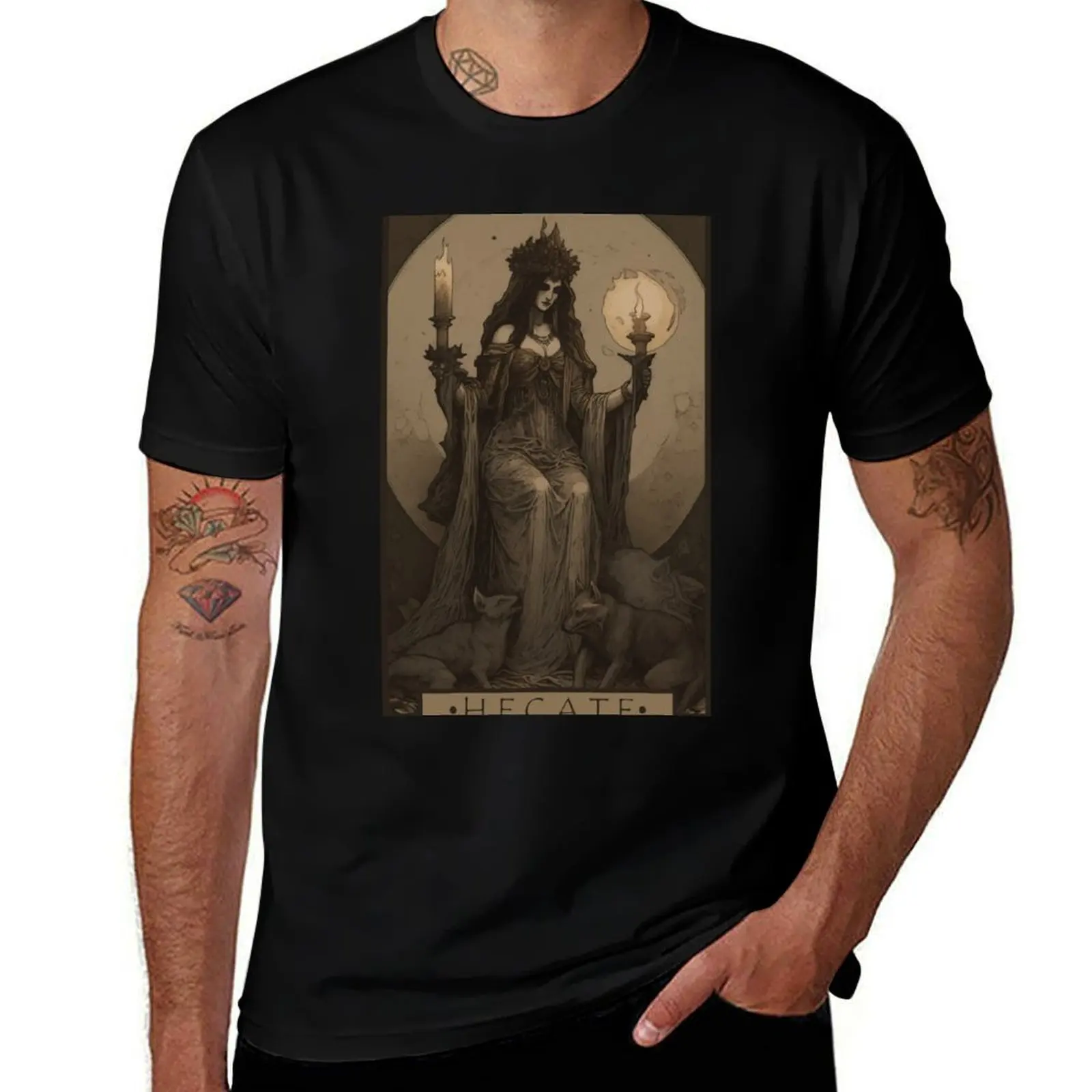 T-shirt Hecate Goddess t-shirt da uomo in cotone t-shirt in cotone nero tinta unita per uomo t-shirt da uomo con grafica divertente