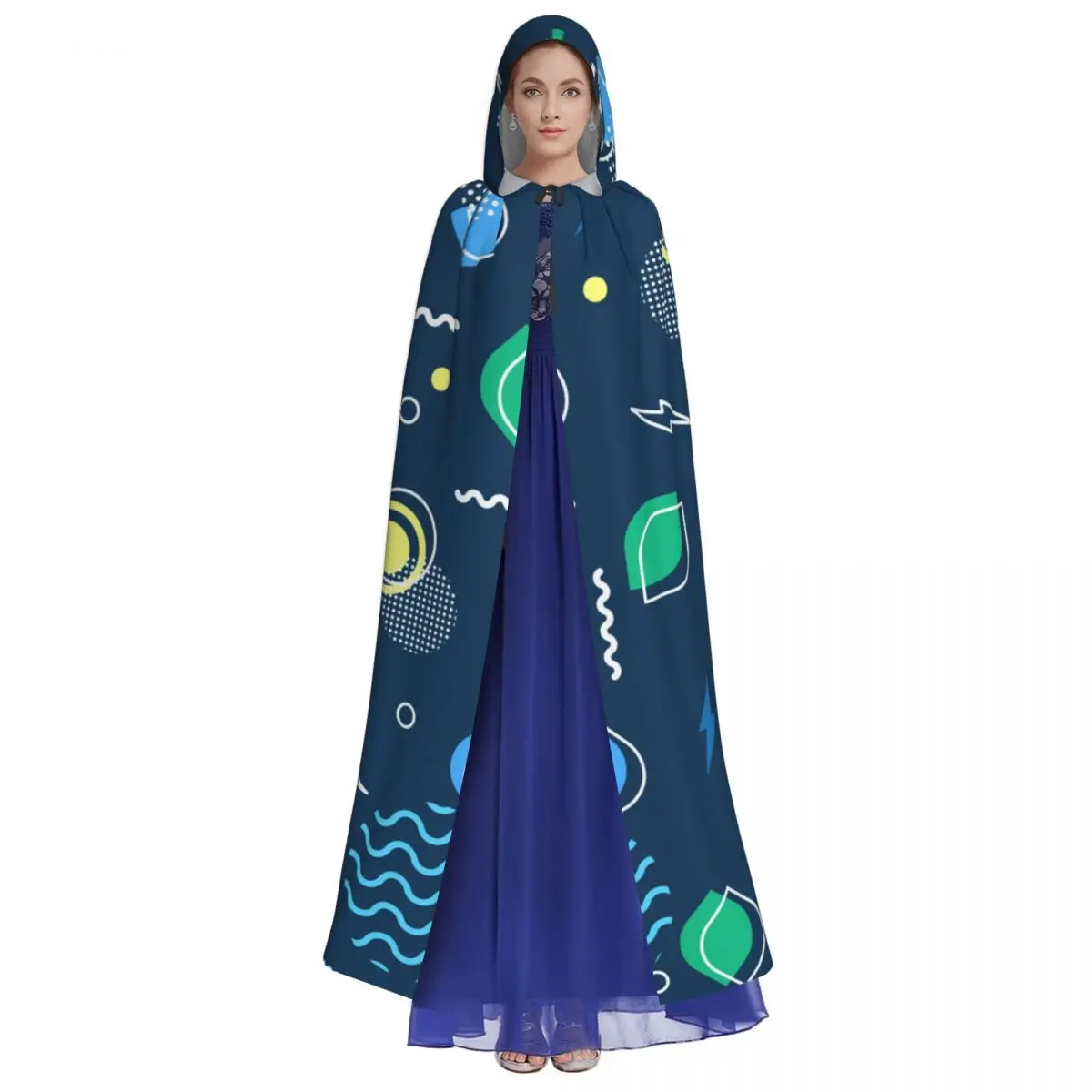 Hooded Cloak Polyester Unisex Witch Cape Costume Accessory Dark Colors Geometric Elements Elf Purim