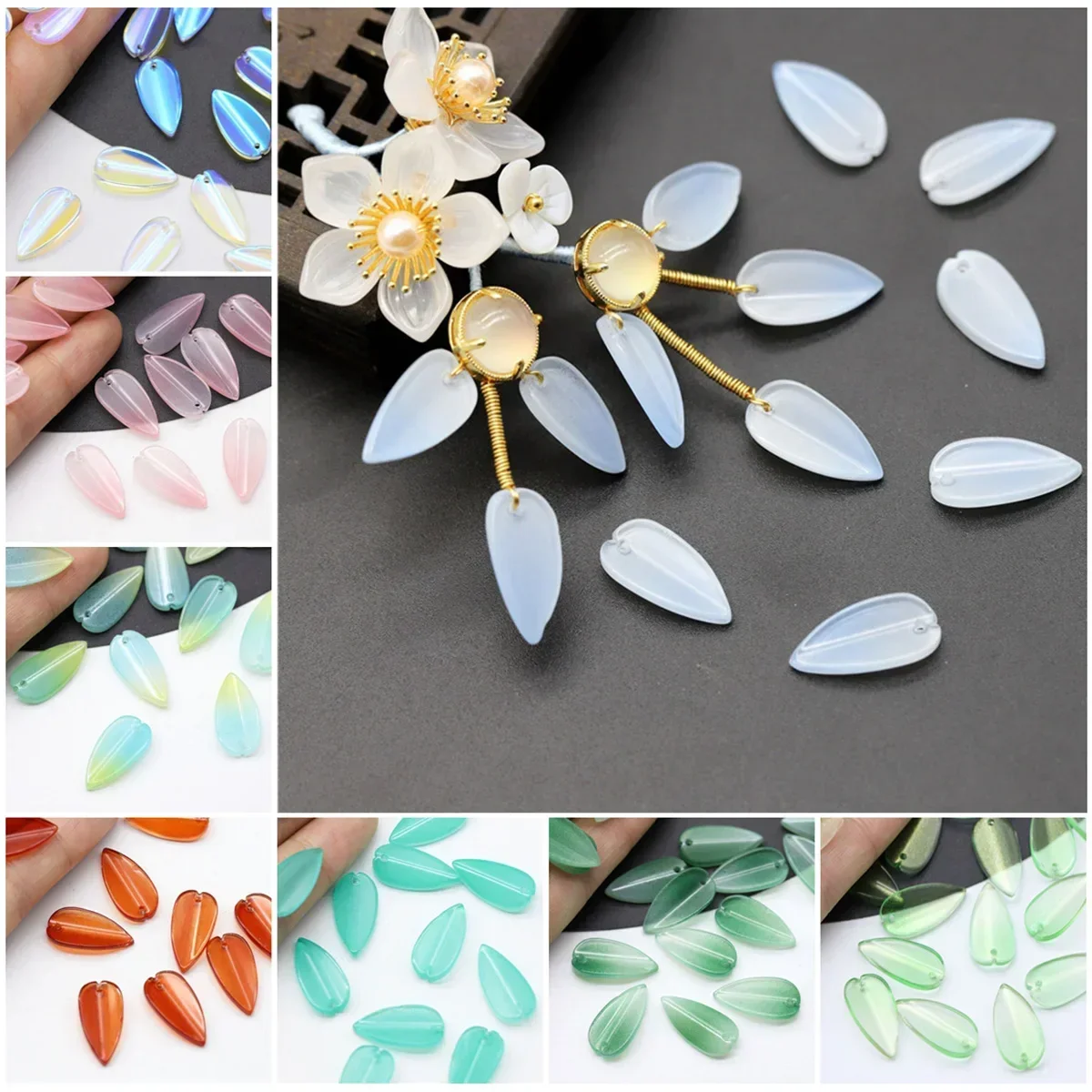 

10pcs Leaf Shape Petal 19x10mm Lampwork Crystal Glass Loose Pendants Beads for Jewelry Making DIY Crafts Findings