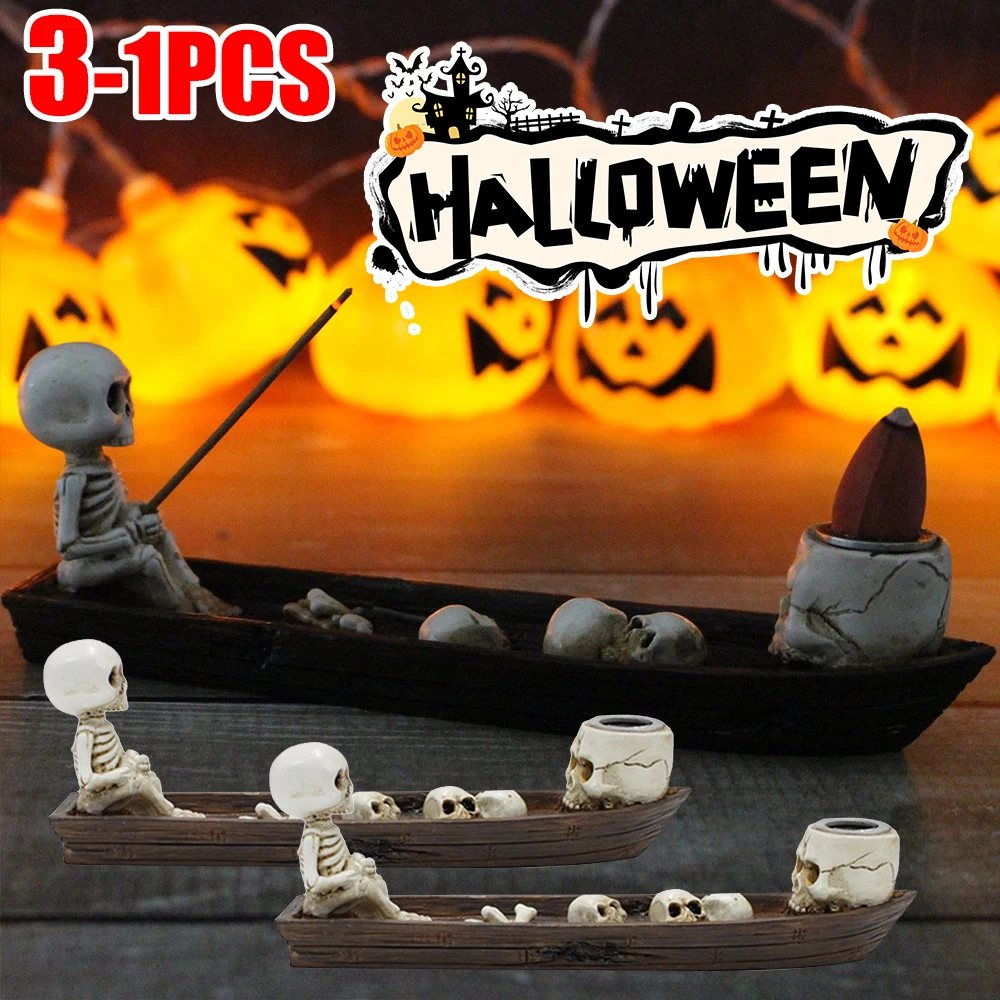 Creative Skull Incense Holder Resin Halloween Decor Boat Decorative Incense Holder Skull Incense Burner Awesome And Ideal Gifts