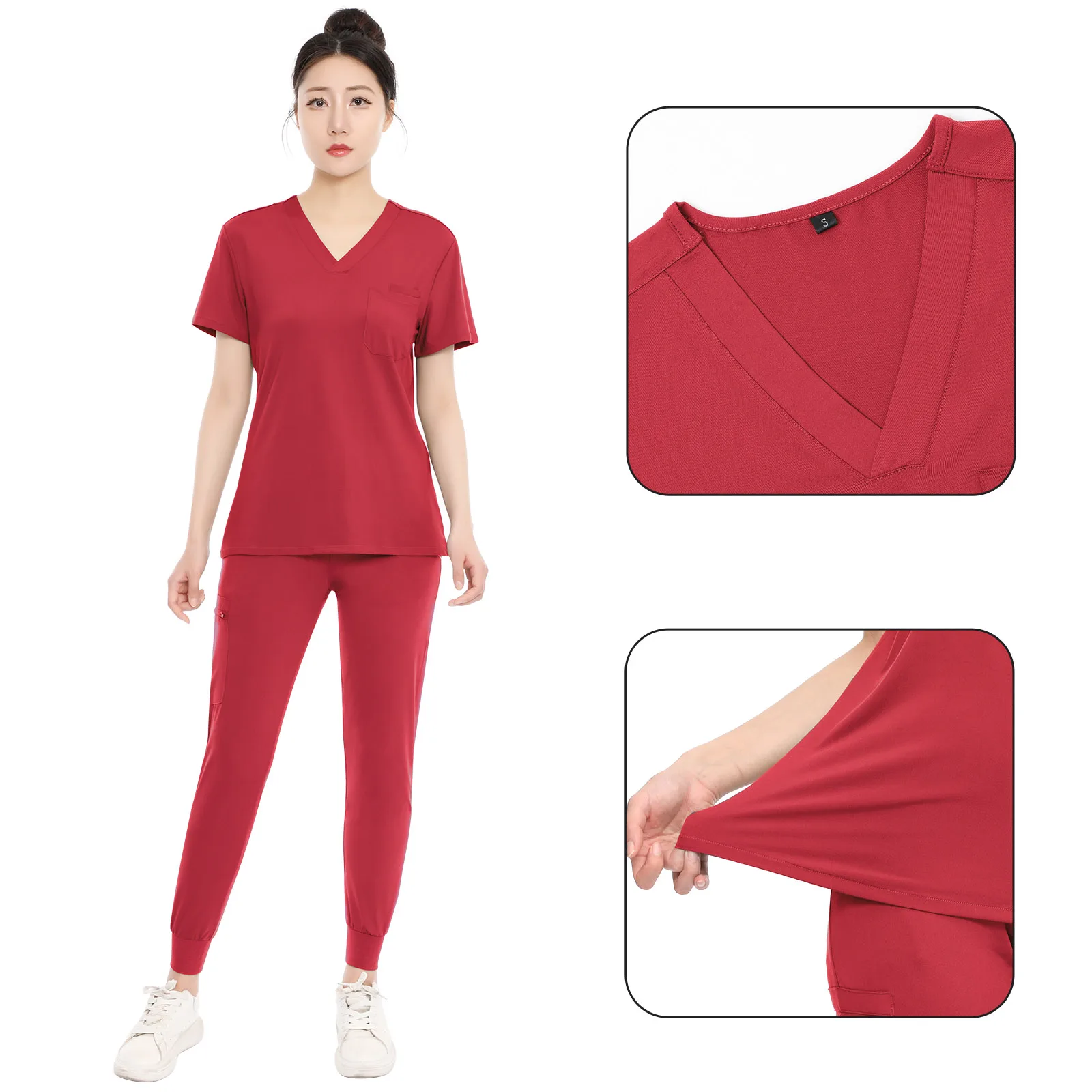 V-Neck Women Nurse Uniform Suit Women Medical Scrubs Top and Pants