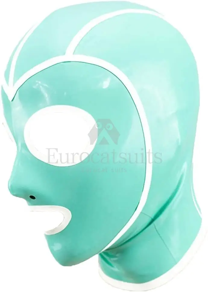 MONNIK Latex Hood Rubber Hood Contrast-Colored Trim Around Face Around Eyes&Mouth for Bodysuit Cosplay Party Halloween