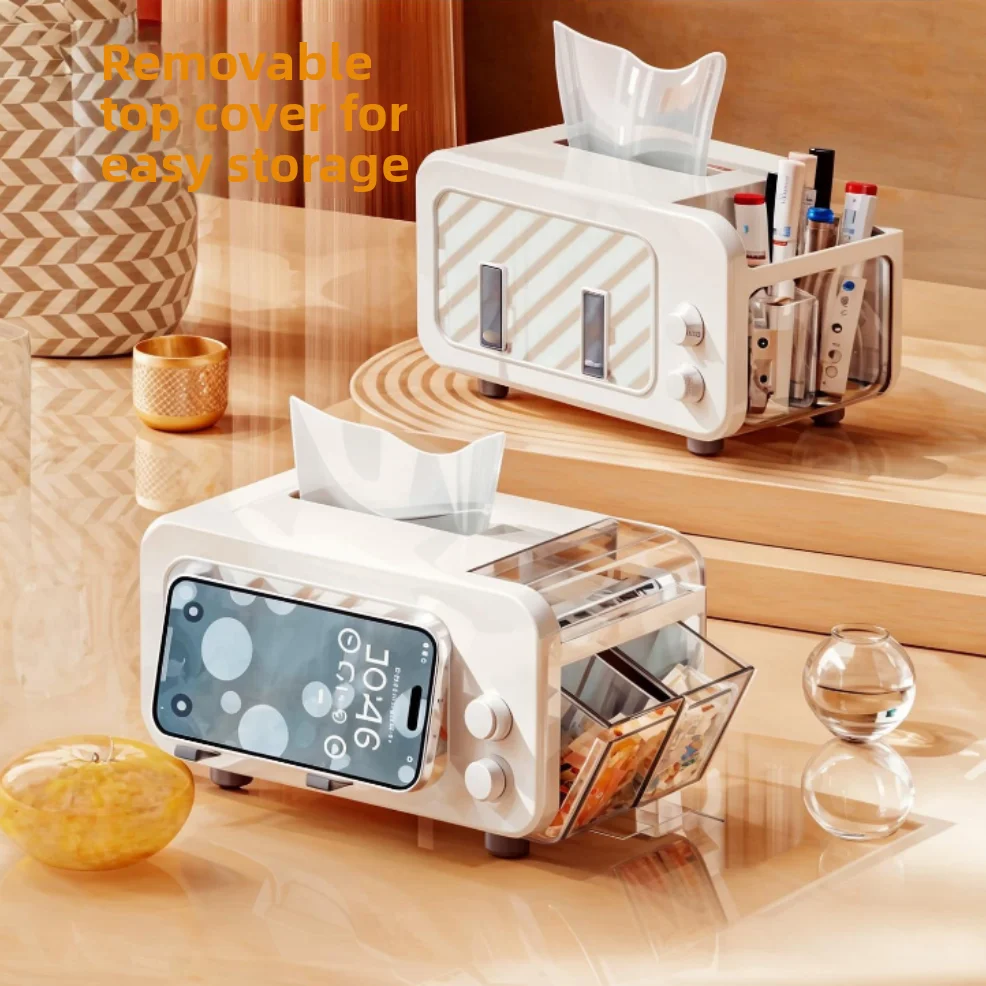 ที่วางโทรศัพท์แบบขี้เกียจพร้อมกล่องใส่กระดาษทิชชู่, กล่องใส่กระดาษทิชชู่แบบสร้างสรรค์สำหรับวางบนโต๊ะกาแฟ, ที่ใส่ไม้จิ้มฟันและสำลีแบบสปริงอเนกประสงค์