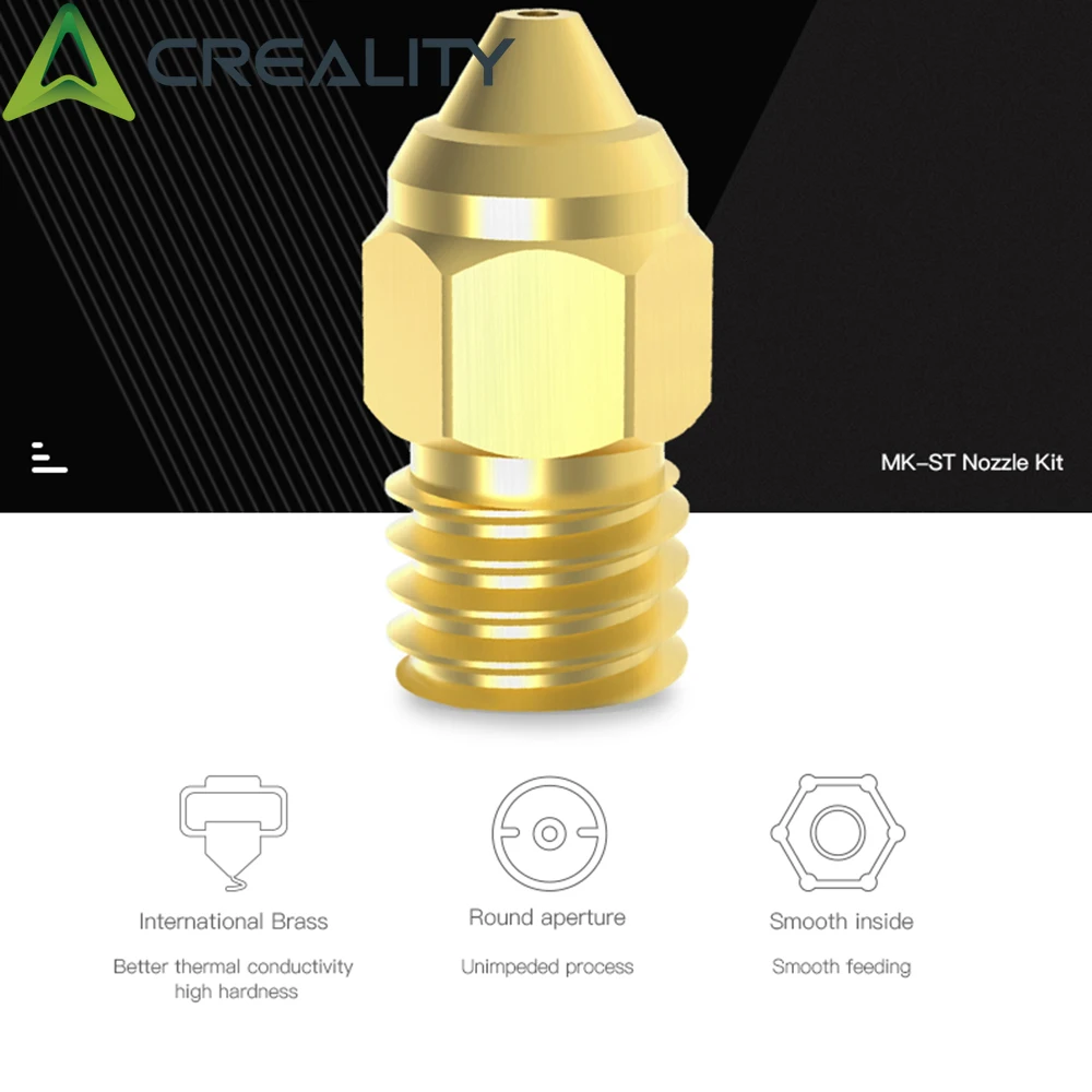 Creality 3D 10pcs MK Nozzle Thread Printer Extruder Head 0.4/0.3/0.4/0.5/0.6MM Output Brass for CR-6 SE CR-10 V2 Ender-3 Ender-5