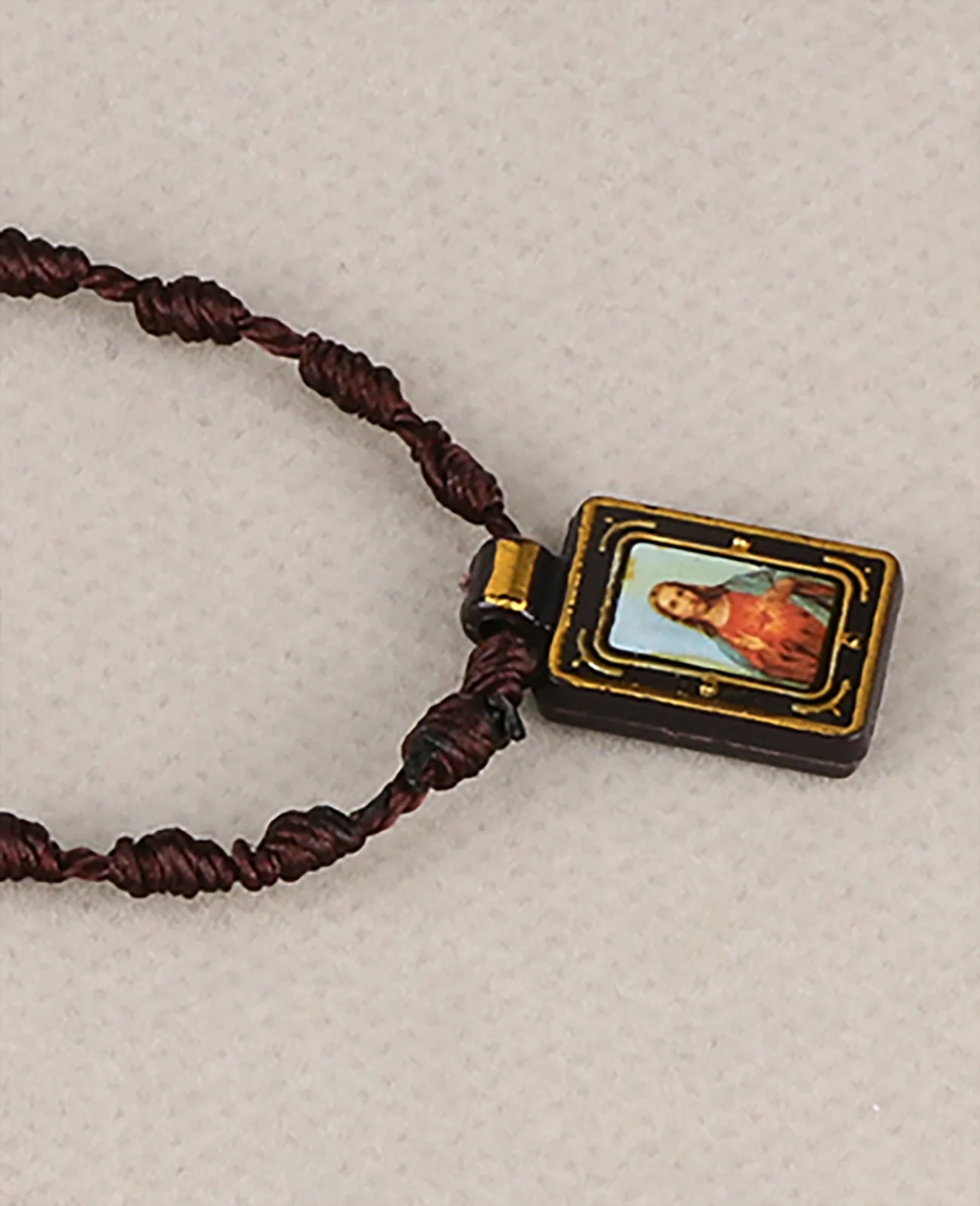 Immaculate Heart Virgin Mary Square Medal Catholic Sacred Heart Jesus Braided Cord Chain Scapular Necklace Devotional Gift