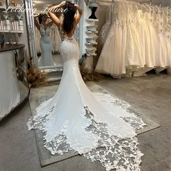 Vestido de novia de encaje bohemio con escote en V, sirena con traje Sexy de tirantes finos, apliques de encaje, Espalda descubierta, 2024