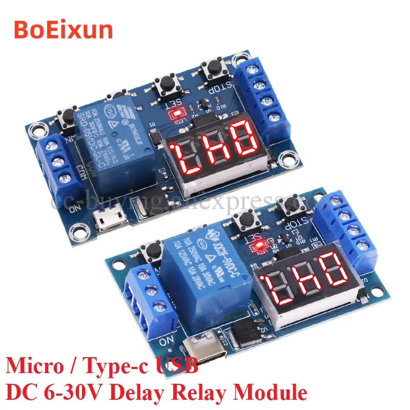 DC 6-30V Support Micro Type-c USB 5V LED Display Automation Cycle Timer Delay Control Off Switch Relay Module 6V 9V 12V 24V