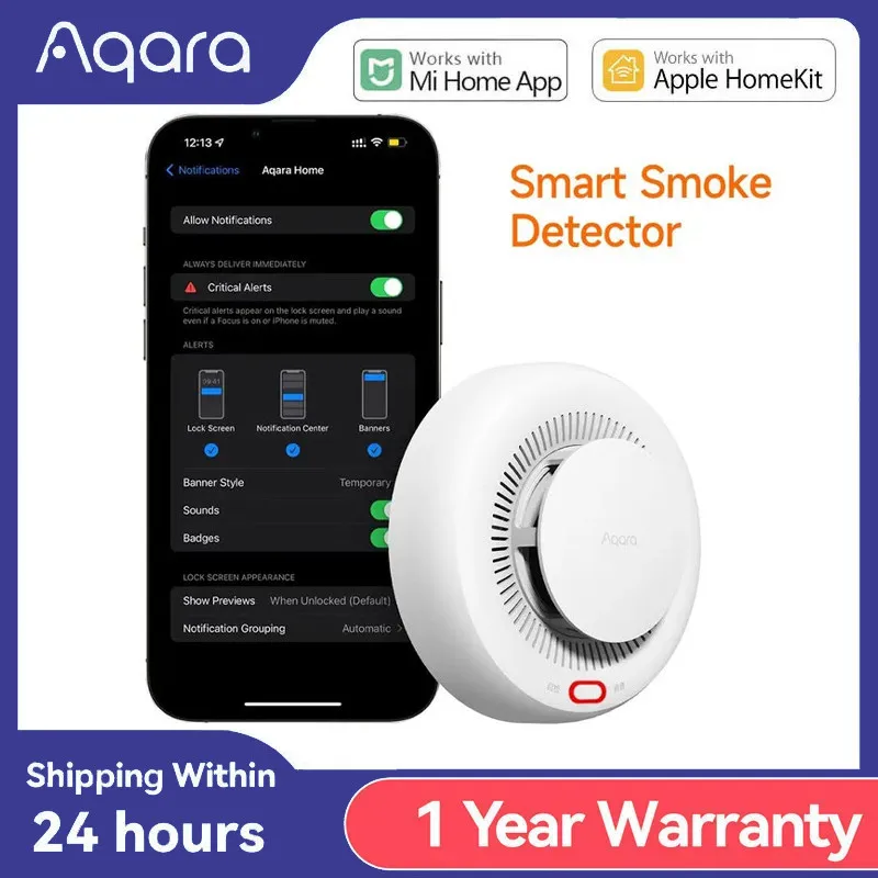 

Aqara Smoke Detector Sensor Fire Alarm Zigbee 3.0 Monitor Sound Alert Home Security APP Works with Xiaomi Mi home Homekit