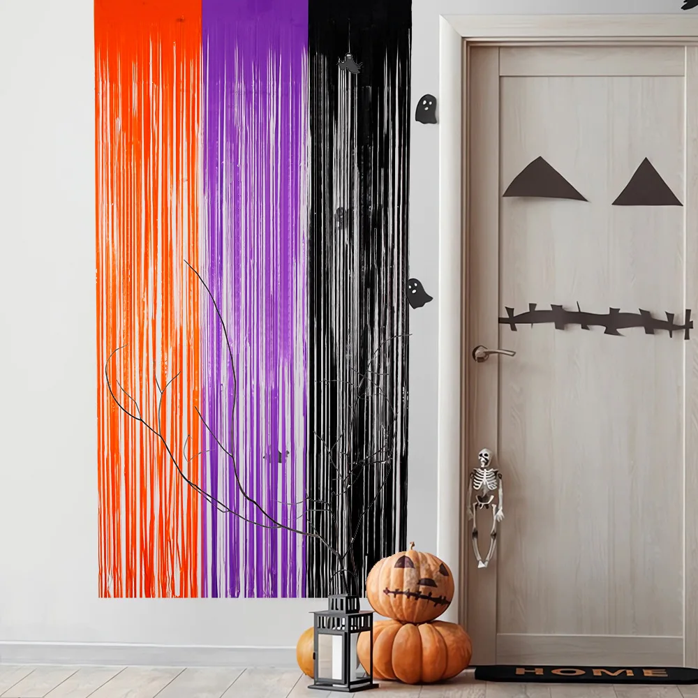 2m arancione viola nero Halloween Party Dance sfondo decorazione nappa tenda Macaron colore abbinato tenda per porta in seta pioggia