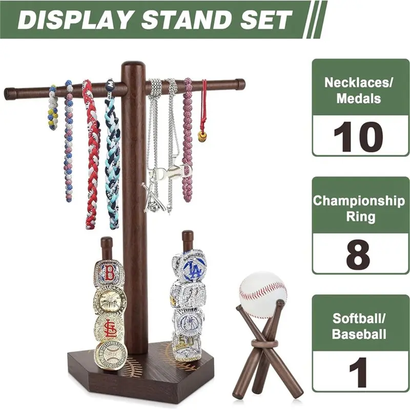 AT43-support d'anneau de Baseball et de collier goutte à goutte, présentoir d'anneau de Baseball ou de Softball en bois avec support de Baseball