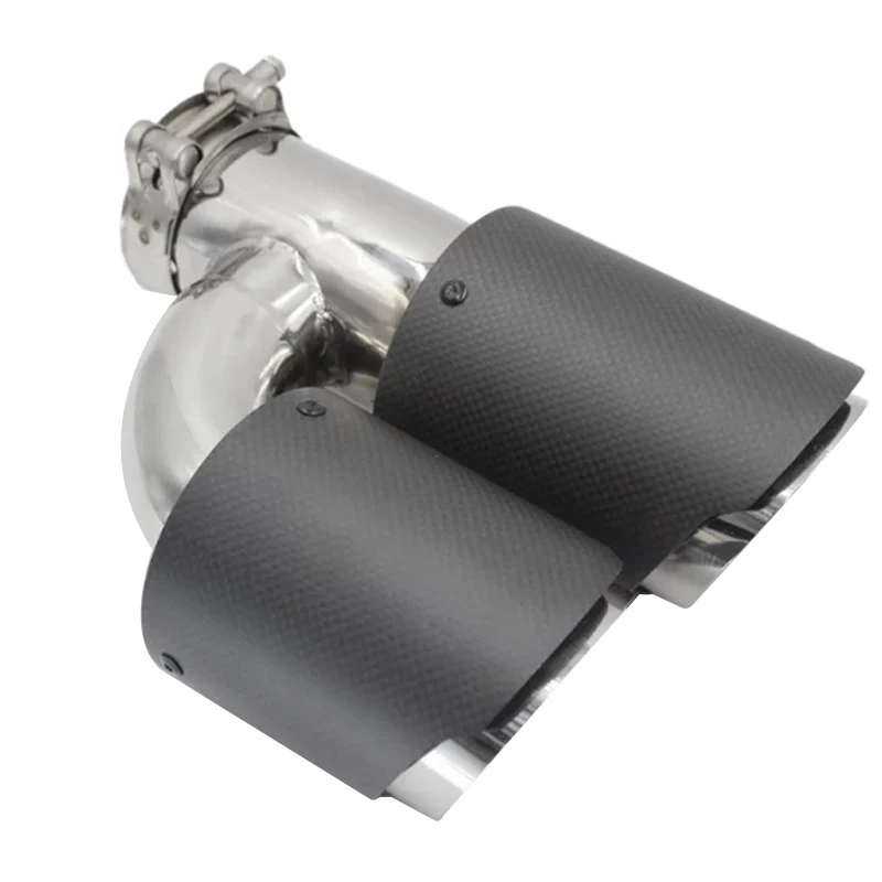 new Carbon Fiber Quad H Shape Exhaust Tip M3 Design Slant Cut Stainless Core Universal Fit