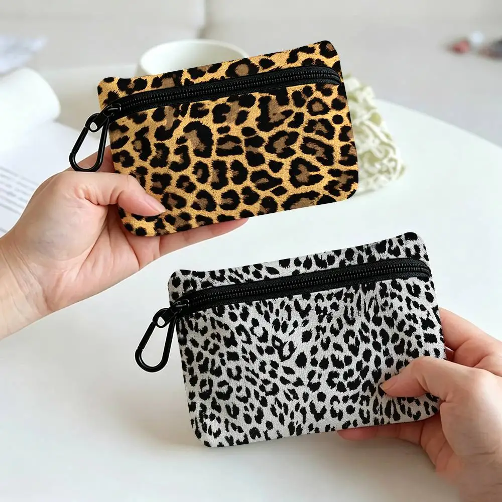 Leopard P-Print Wear-resistant Oxford Cloth Coin Purse Portable Backpack Hanging Card Storage Bag