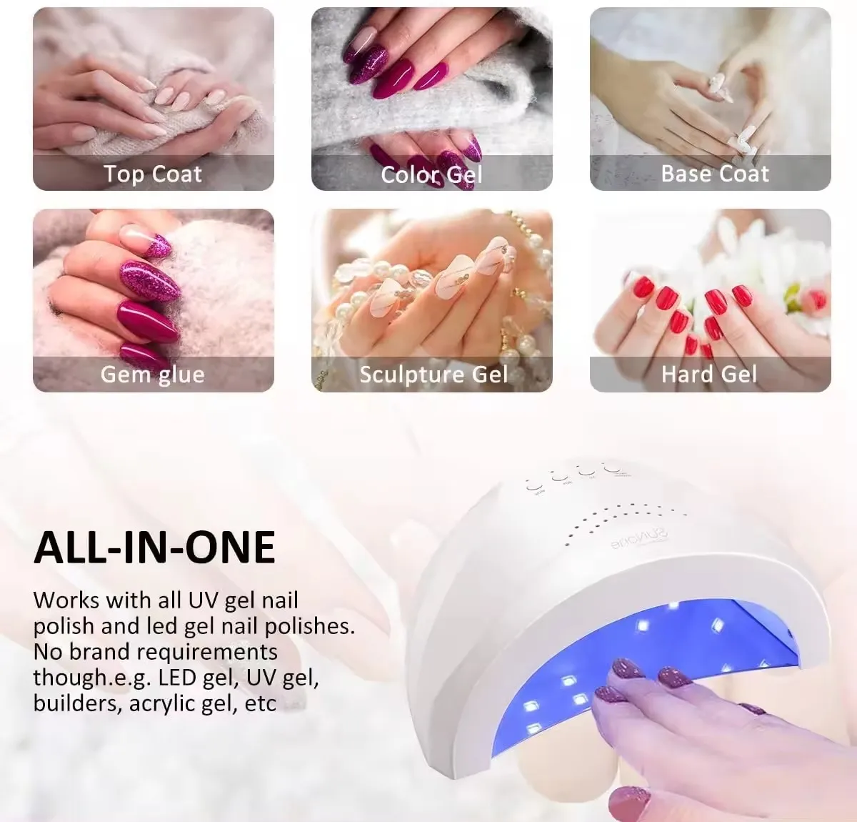 مصباح أظافر محمول بقدرة 48 وات لطلاء الجل - مجفف إضاءة بالأشعة فوق البنفسجية/LED سريع المعالجة مع 3 مؤقتات، للمنزل والصالونات مانيكير والباديكير