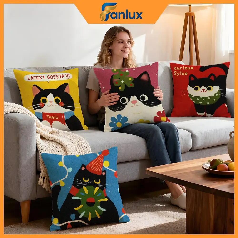 Cartoon Cartoon Cat Cushion Cover 4Pcs Decorative Covers Soft Cushion Case for Sofa Couch Decor 40x40 45x45 Pillowcases