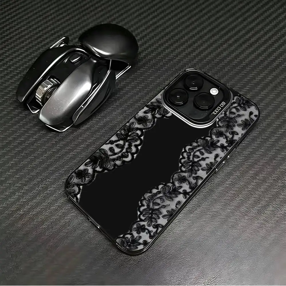 Black Lace Pattern For Phone 17 Pro Max 16 15 14 13 12 11 XS X XR 16E Plus 17 Cover