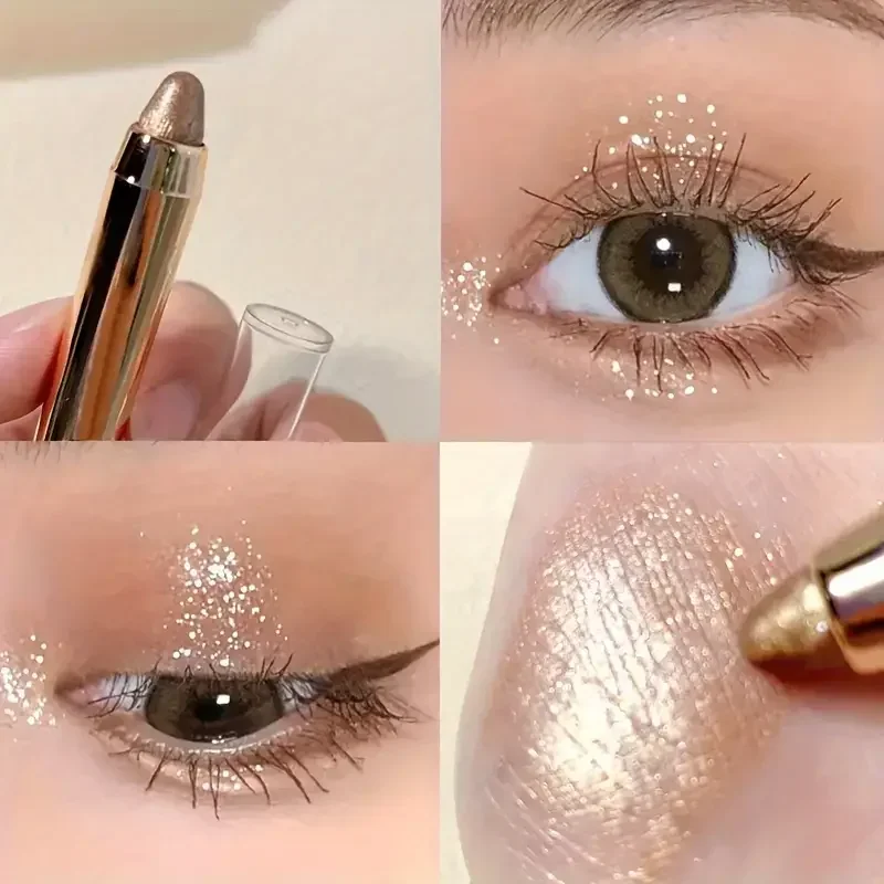 Barra de sombra de ojos con purpurina de doble punta, resistente al agua, nacarada, champán, oro, paleta de sombra de ojos, bolígrafo brillante, cosméticos, herramienta de maquillaje