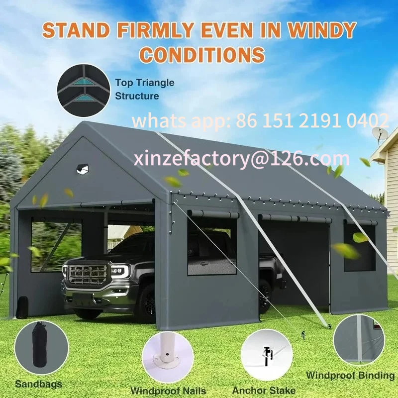 Customizable Extra Large All Weather Outdoor Garage for 2 Cars 20X20 Heavy Duty Portable Car Canopy with Side Doors