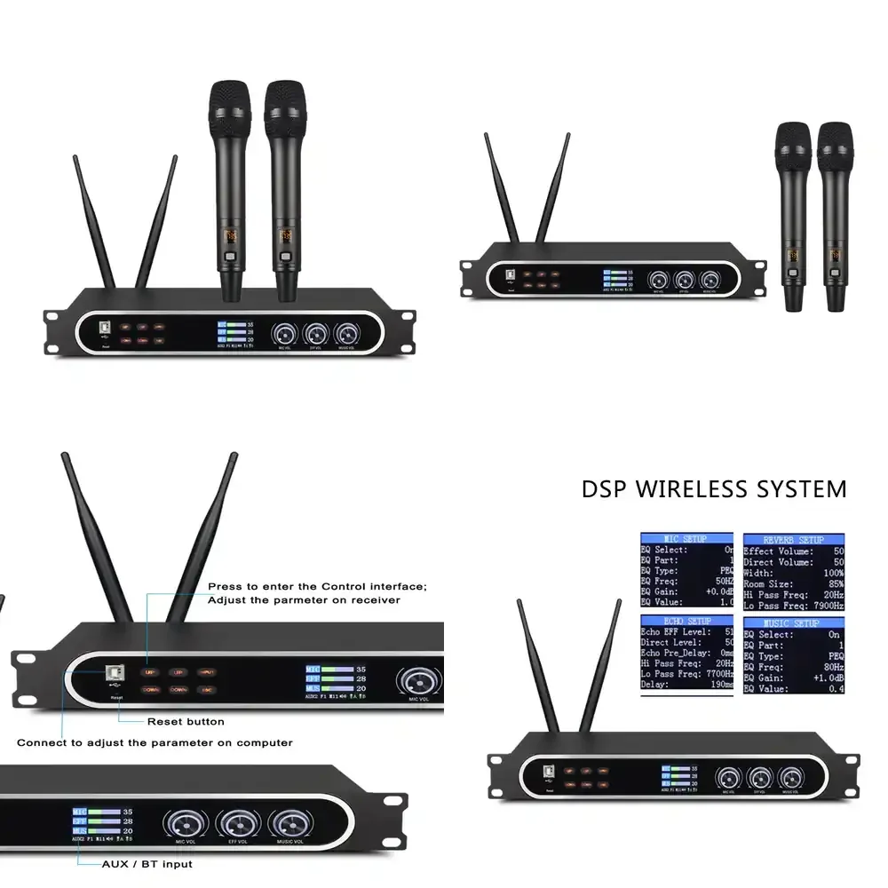 DSP UHF Mini Wireless Microphone with bluetooth AUX Connect Computer and Mobile Phone