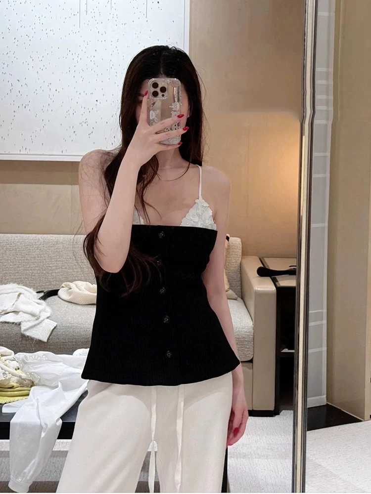 

Summer New High-Defn South Oil Small Fraance Sle 3D Flower Slimming Versatile Women's Strap Vest Trendy Ins