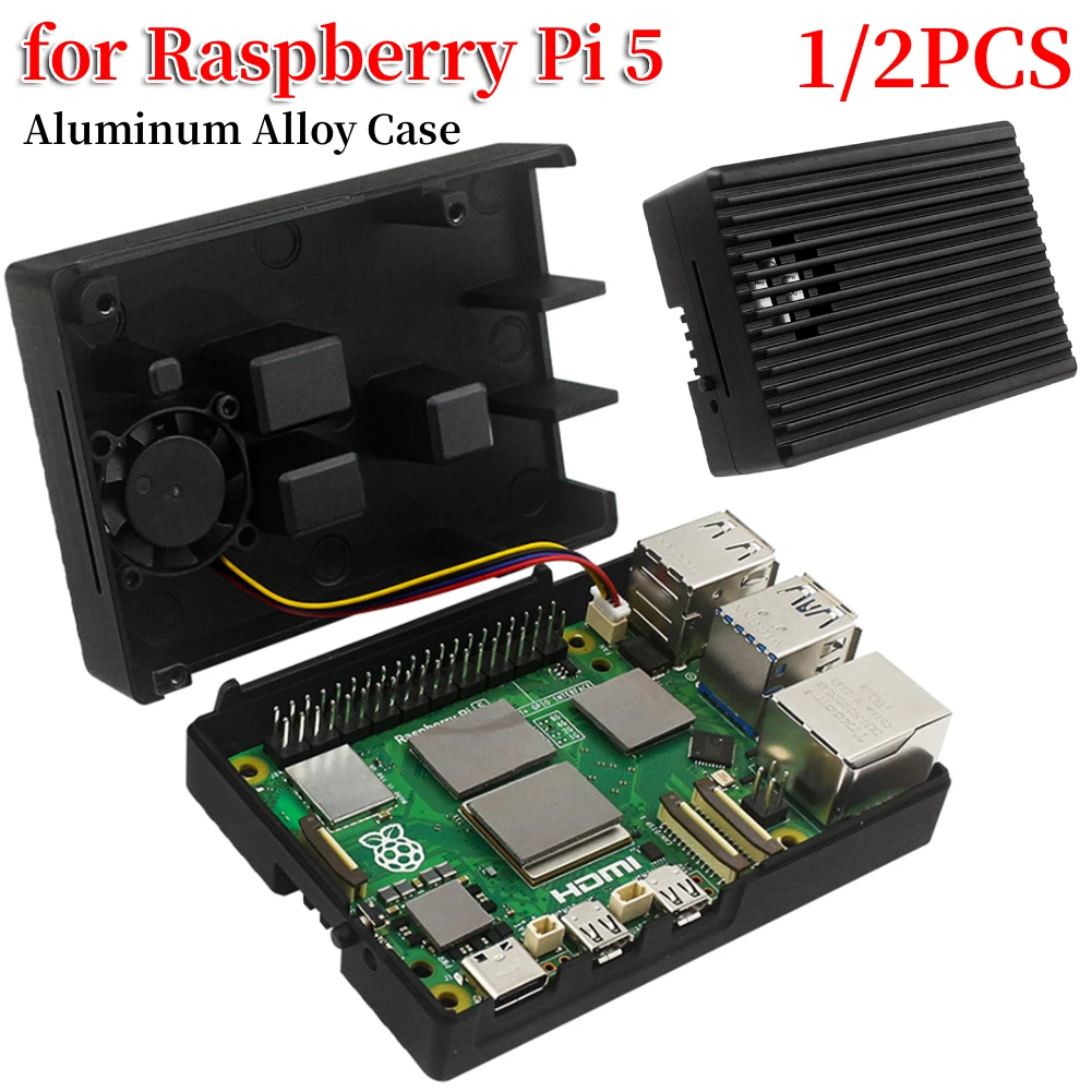 

Металлический корпус с активным кулером Pi 5, корпус из алюминиевого сплава с корпусом вентилятора, радиатор, кулер для Raspberry Pi 5