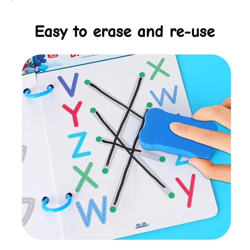 28 Pages of Creative Left and Right Brain Development Toys, Reusable Kidsren's Magic Tracing Book, Bilateral Coordination Exercises, Kidsren's Scientific Writing Enlightenment Description Book, English Alphanumeric Visual Tracking Graffiti Painting Introductory Exercise Book, Toy Suitable for Boys and Girls over 3 Years Old