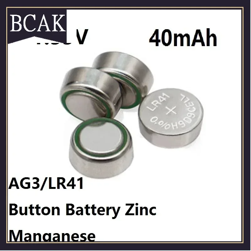 BCAK korting winkel AG3 Knoopcel LR41Zink Mangaan1.55V40mAh Batterijcel voor Horloge Autosleutel Afstandsbediening Rekenmachine Elektrisch