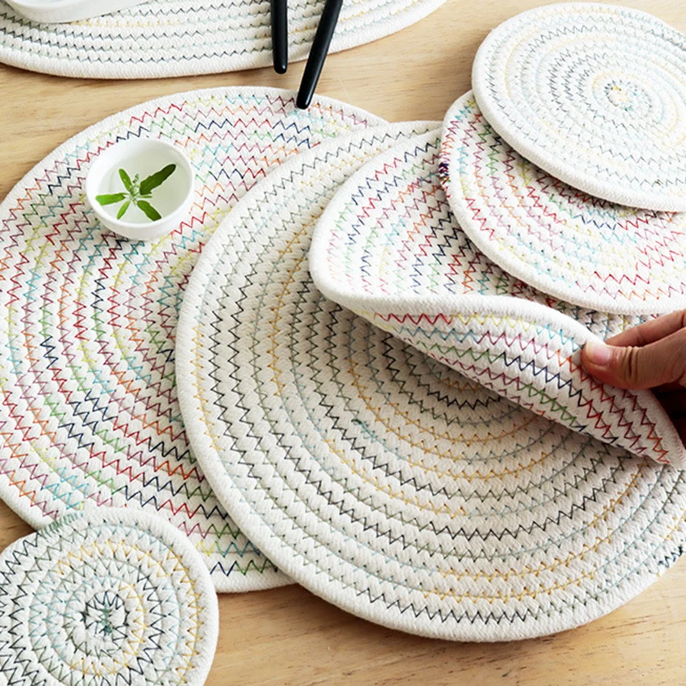 Round Placemats Insulation Pad Heat-Resistant Placemat Linen Non Slip Table Mats Kitchen Accessories Decoration Home Pad Coaster