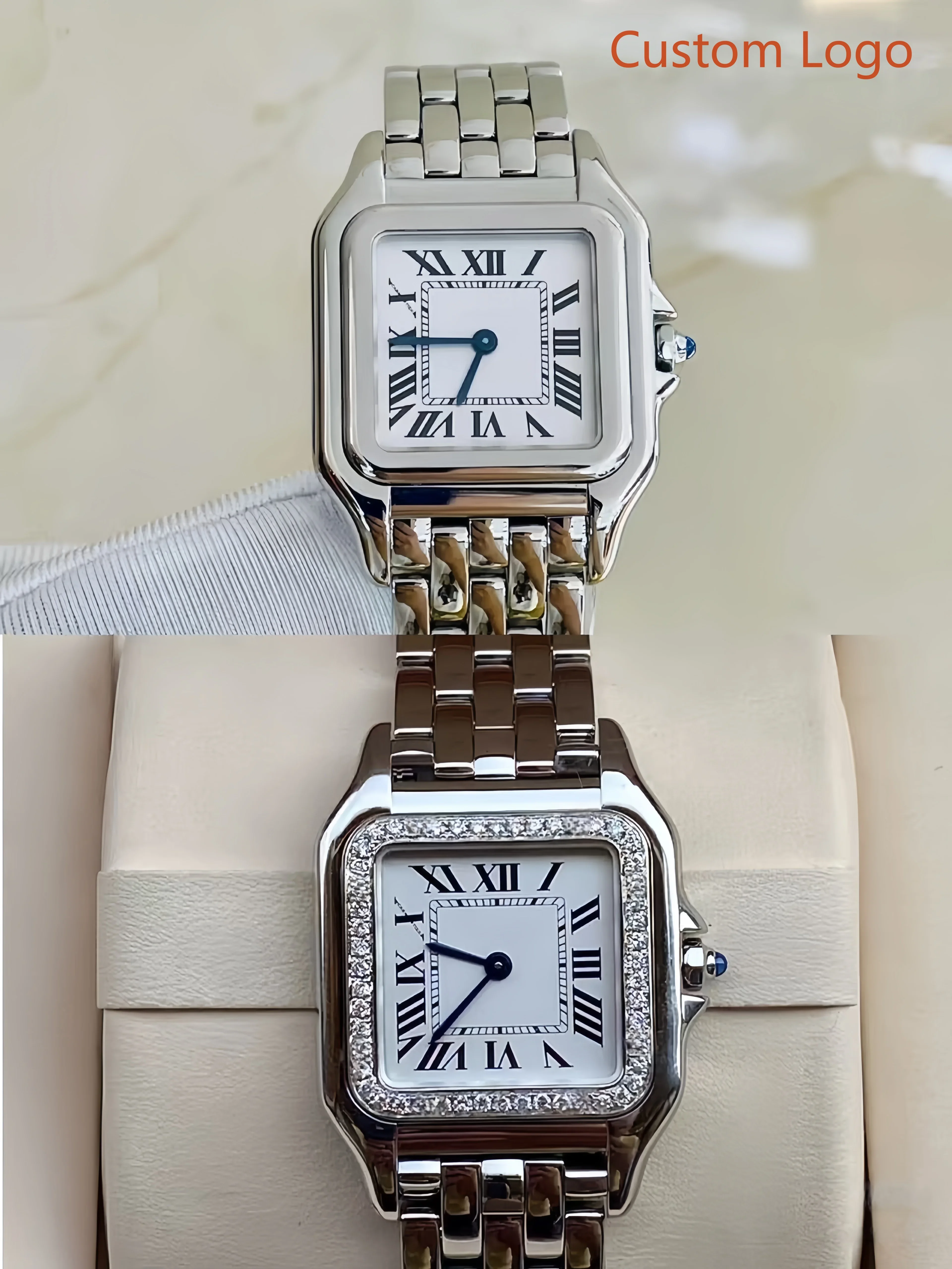 

Square Couple 22mm/27mm Watches Roman Dial Stainless Steel Bracelet Waterproof Elegant Lover Quartz Customized Watches for Men Women