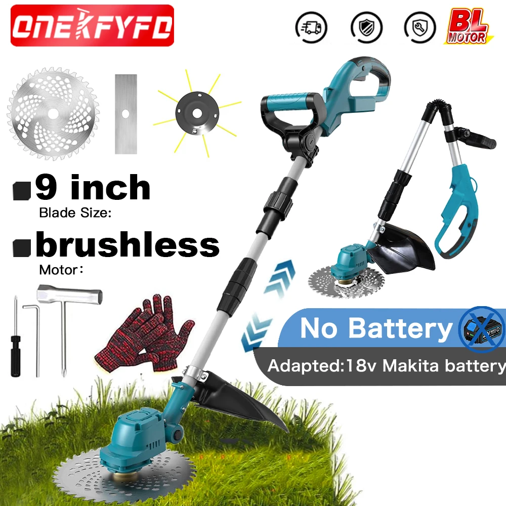 9 Inch Brushless Electric Lawn Mower  Foldable Cordless Grass Trimmer Length Adjustable Garden Tool For Makita 18V Battery